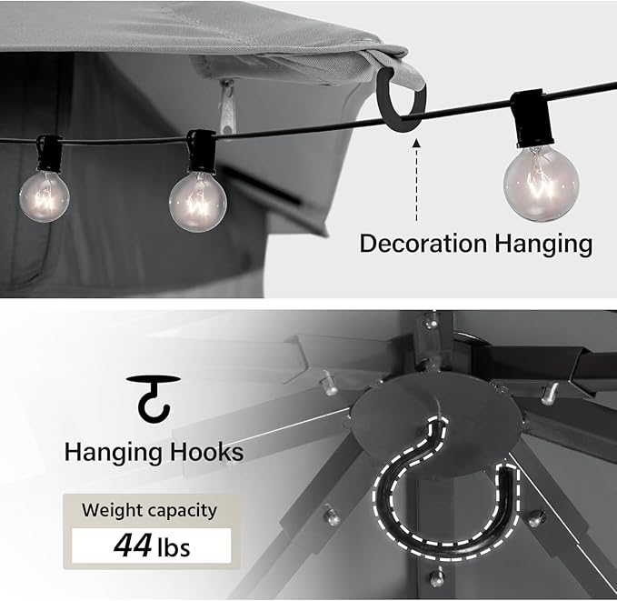 LAUSAINT HOME Semi-Permanent Outdoor Patio Gazebo 10'x13', Heavy Duty Party Tent Shelter with Double Roofs, Mosquito Nettings and Privacy Screens for Backyard, Garden, Lawn, Gray
