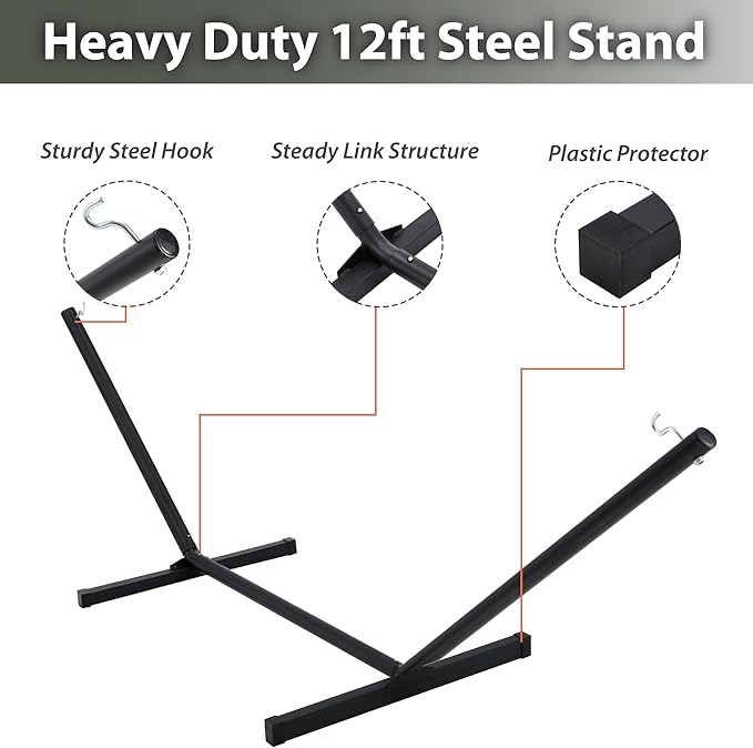 Two Person Hammock with Stand for Outside Heavy Duty, Outdoor Patio Hammock with Portable Steel Stand, Large Double Hammocks,480lbs Capacity.(Aruba)