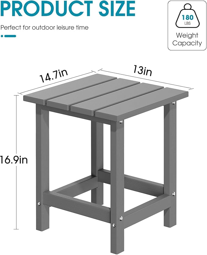 MUCHENGHY Adirondack Outdoor Side Table, 14.7" Patio Side Table Weather Resistant, HDPE Outdoor End Tables for Patio, Gray