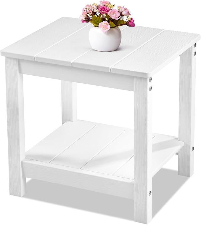 Stoog Outdoor & Indoor Side Table, Weather Resistant HIPS End Tables, for Backyard, Patio, Pool, Deck and Garden, White