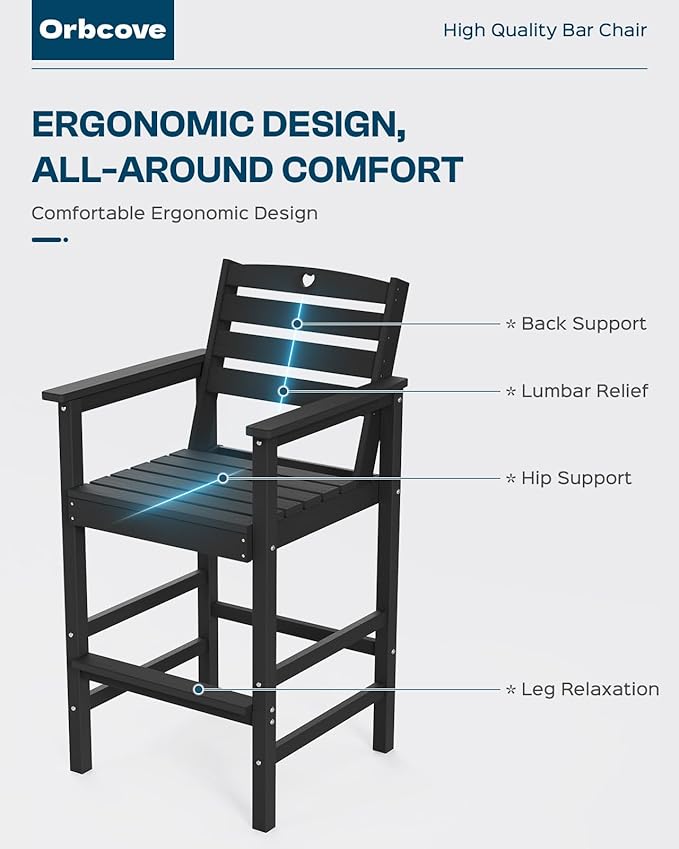 Patio Bar Table,Adirondack Chairs and Table 3 Pieces Set, Bar Height Chairs Set of 2 and Bar Table, Outdoor Bar Stools Set,Weather-Resistant Outdoor Furniture for Deck, Balcony, Poolside Easy Assembly