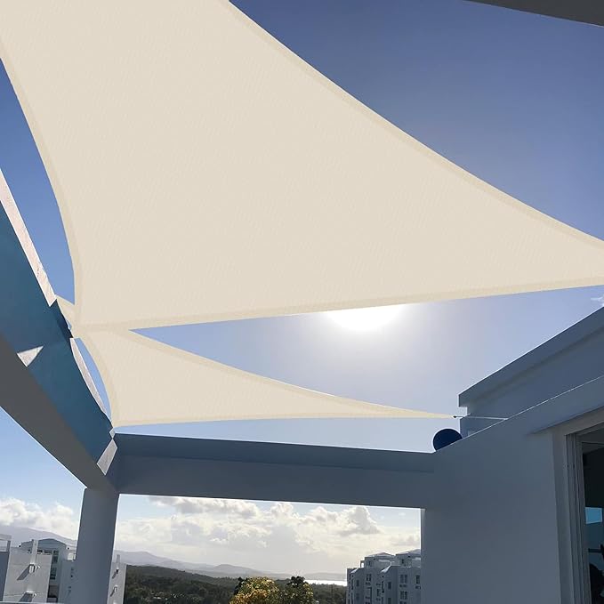 SUNNY GUARD Custom Size 9'x9'x9' Butter Cream Sun Shade Sail Triangle UV Block Shade for Backyard Yard Patio Deck Garden(Customized)