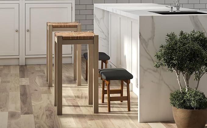 Gray Foot Stools Ottoman, Small Soft Footrest Ottoman with Wood Legs, Wood Foot Stool for Living Room, Bedroom, and Kitchen
