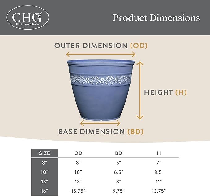 Classic Home and Garden Corinthian Round Planter, 8", Desert Tan (3 Pack)