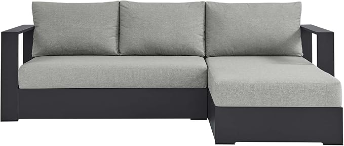 Modway Tahoe Modular Aluminum 2-Piece Outdoor Patio Furniture Gray, Right-Facing Sectional Sofa Set with Weather-Resistant Cushions, Ideal for Deck, Backyard, Poolside