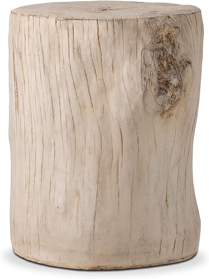 SUNBURY Stump Side Table, Concrete Side Table, Patio Faux Wooden End Table, Beige Stool Plant Stand Holder for Garden Household Living Room­