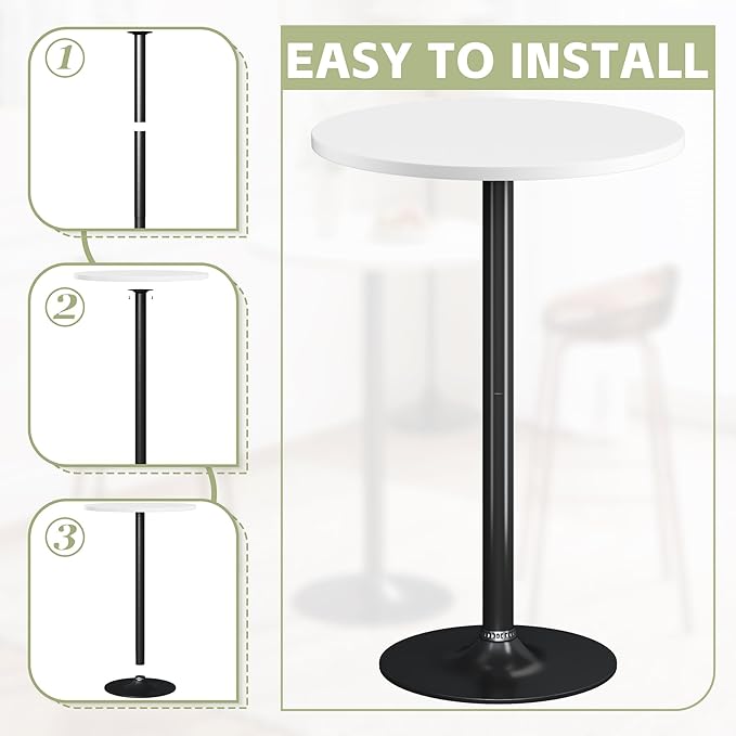 Flamaker Round Bistro Pub Table Modern Style Metal Base MDF Top Cocktail Bar Table Counter Bar Height for Pub, Dining Room, Party (2, White-Black)