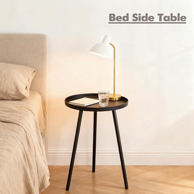 2 Pack Outdoor Side Table, 12.6" Patio Round Tables for Outside Black End Tables Small Coffee Table End Table Modern Metal Porch Plant Stands for Balcony, Indoor, Bedroom, Living Room, Small Spaces