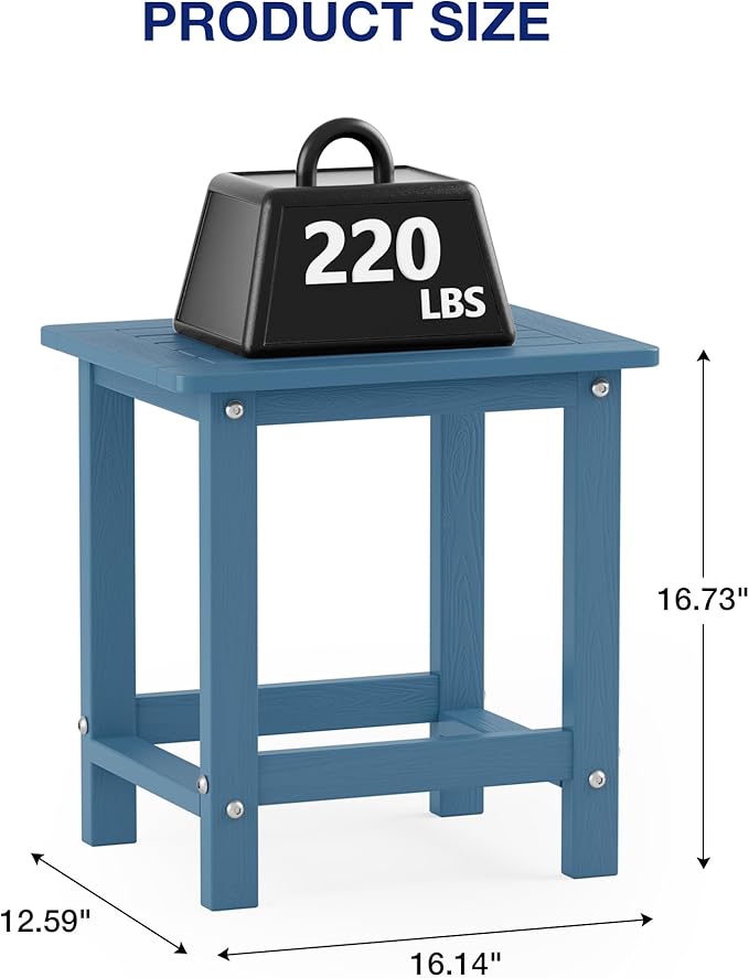 YEFU Outdoor Side Table for Patio: 16" HIPS Weather - Resistant Adirondack Tables - Waterproof Small Square End Tables for Backyard Pool Porch Balcony - Indoor Outdoor Durable Table Navy Blue