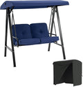 AECOJOY 2-Seat Outdoor Patio Swing Chair with Cover, Porch Swings Chairs for Adult, Outside Swing Bench with Adjustable Canopy&Removable Cushion, Blue