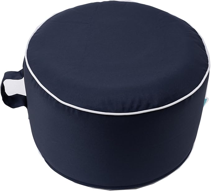 QILLOWAY Indoor/Outdoor Inflatable Stool,Round Ottoman,All Weather Foot Rest for Camping or Home,Navy Blue