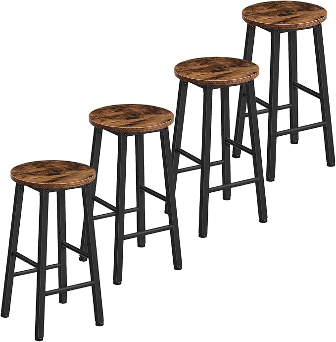 HOOBRO Bar Stools, Barstools Set of 4,Counter Height Barstools, 24.8" Bar Stools for Kitchen Island, Industrial Bar Chairs, for Dining Room, Kitchen, Bar, Rustic Brown and Black BF07BYP401G1