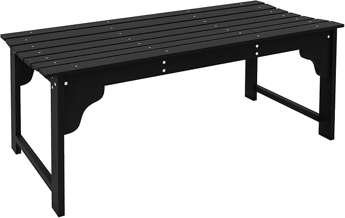 Outsunny Wooden Garden Bench, Outdoor Park Bench with Slatted Seat, Backless Front Porch Bench with Curved Seat for Conservatory, Garden, Poolside, Deck, Black