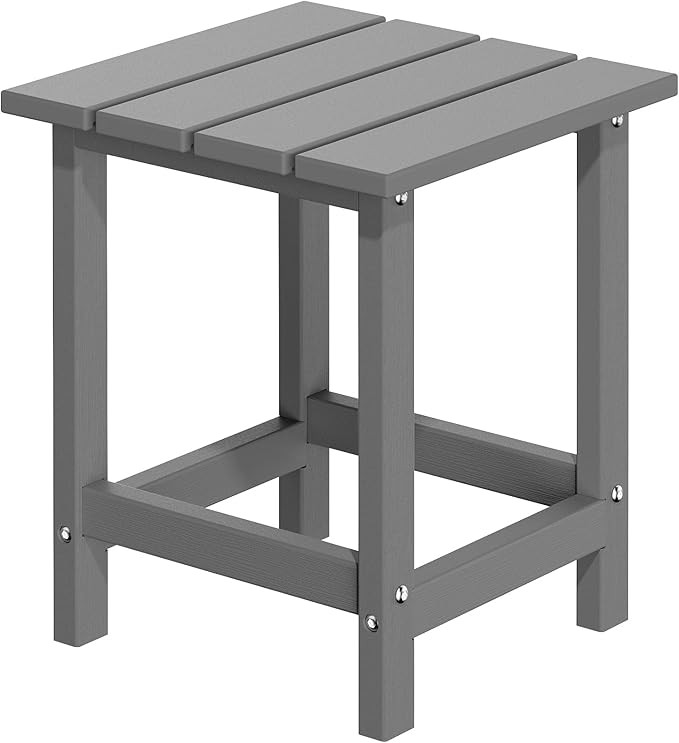 MUCHENGHY Adirondack Outdoor Side Table, 14.7" Patio Side Table Weather Resistant, HDPE Outdoor End Tables for Patio, Gray
