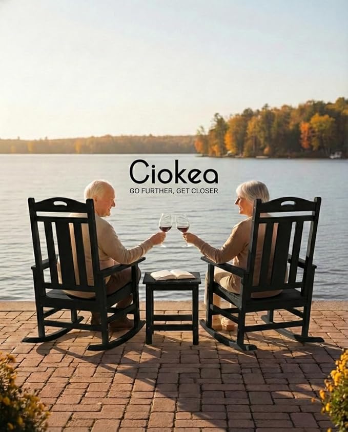 Ciokea Oversized Outdoor Rocking Chairs Set of 3, 380lbs Heavy-Duty Large Patio Rocker, High Back Cozy Porch Chairs, Weather Resistant Patio Rocking Chairs for Outside, Fire Pit, Deck, Black