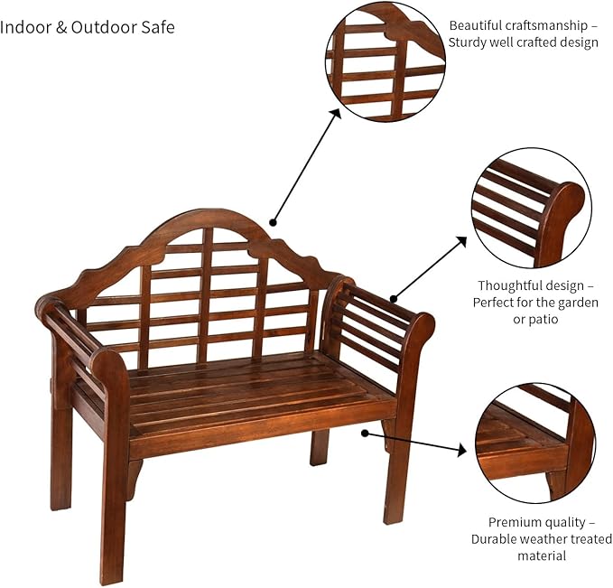 Plow & Hearth Weatherproof Lutyens Eucalyptus Wood Garden Bench | Foldable Patio Benches | Outdoor Furniture Seating for Porch Park Deck | Natural