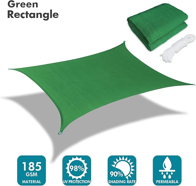 KANAGAWA 9'X10' Dark Green Custom Size Sun Shade Sail Rectangle UV Block Canopy Cover for Patio Backyard Lawn Garden Outdoor (Customized Available)
