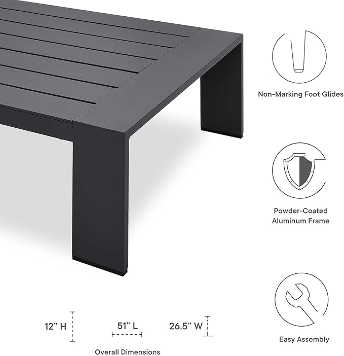 Modway Tahoe Aluminum Outdoor Patio Coffee Table in Gray