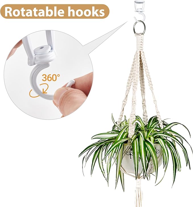Mkono Ceiling Hooks for Hanging Plants, Heavy Duty Metal Plant Hanger for Drop Ceiling, Swag Hook for Hanging Planters, Lights, Birdfeeders, Indoor Outdoor Decorative Screw-in Hooks (White 4 Pack)