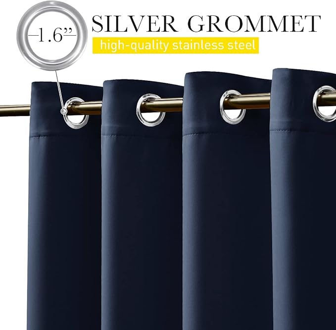 NICETOWN 2 Panels Outdoor Curtains Waterproof for Patio, Thermal Insulated Top & Bottom Grommet & Back Tab Light Blocking Outdoor Drapes, Windproof with Bouns Rope, W52 x L120, Navy Blue