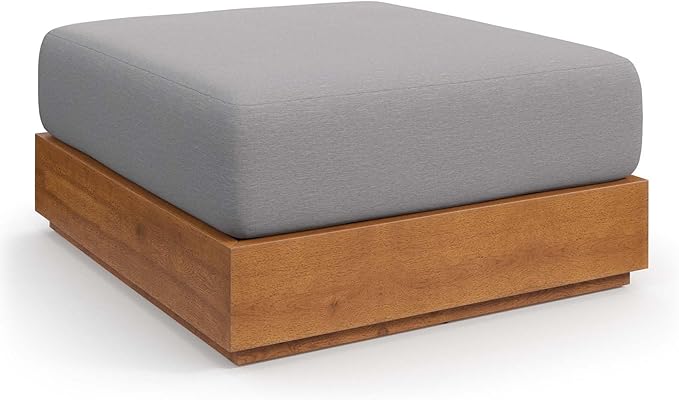 Modway Tahoe Acacia Wood Outdoor Ottoman in Natural Light Gray with Weather-Resistant Cushion - Ideal as Outdoor Footstool or Sunroom Furniture Accessory