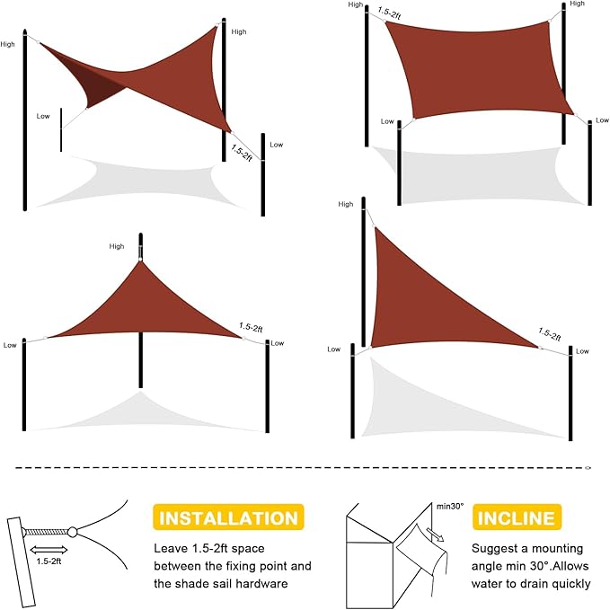 Artpuch Waterproof Sun Shade Sail, 12'x16' Rust Red Rectangular, UV Resistant Rain Canopy, Curved Edges Shade Cloth for Outdoor Patio, Deck, Yard