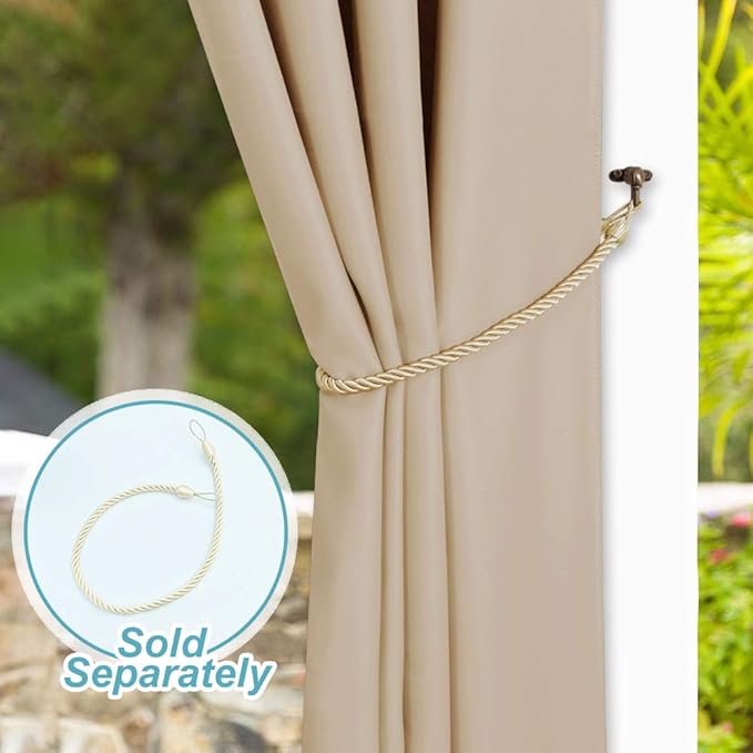 NICETOWN Outdoor Curtain for Patio Waterproof, Rustproof Grommet Outdoor Living/Room Divider Thermal Insulated Extra Wide and Long Drape for Balcony/Cabana, Biscotti Beige, 1 Panel, W100 x L108