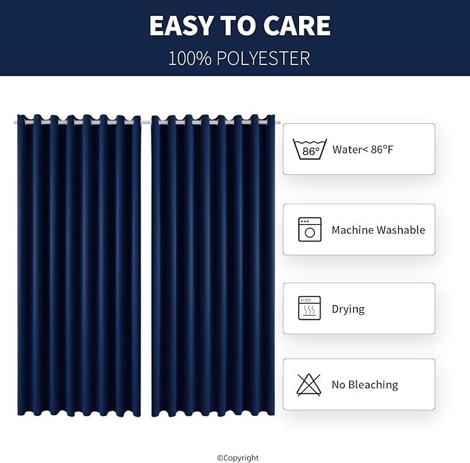 Outdoor Patio Curtain Waterproof Darkening Thermal Insulated Indoor Curtains for Bedroom, Porch, Living Room, Pergola, Cabana, W105 x L120 Extra Wide Room Divider, Navy, Set of 2 Panels