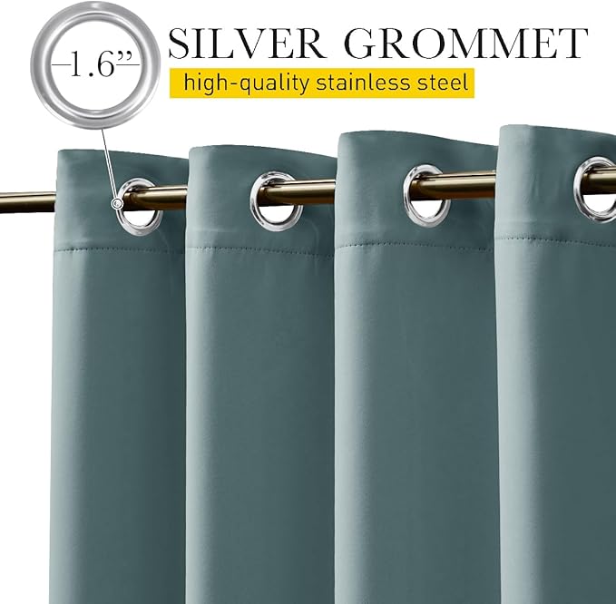 NICETOWN Outdoor Curtains for Patio Waterproof 108 inches Long 2 Panels, Windproof Thermal Insulated Top & Bottom Grommet/Back Tab Privacy Drapes with Rope for Fixed, Greyish Blue, W52 x L108