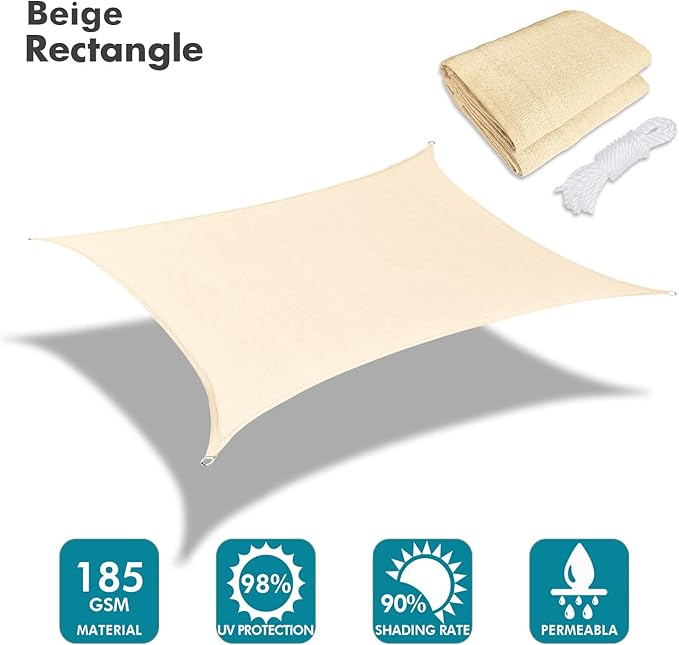 KANAGAWA 14'X20' Cream Custom Size Sun Shade Sail Rectangle UV Block Canopy Cover for Patio Backyard Lawn Garden Outdoor (Customized Available)