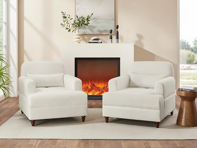 Oversized Chaise Lounge Chair Set of 2, Cloud Fluffy Chaise Sofa Recliner with Adjustable Backrest, Comfy Upholstered Sleeper Couch Bed, Modern Deep Seat Reading Armchair for Living Room, Bedroom