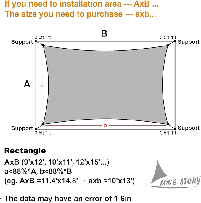 LOVE STORY Custom Size 16'x24' Turquoise Blue Sun Shade Sail Rectangle UV Block Canopy Patio Sail Sunshades Fabric for Outdoor Garden Carport (We Make Custom Size)