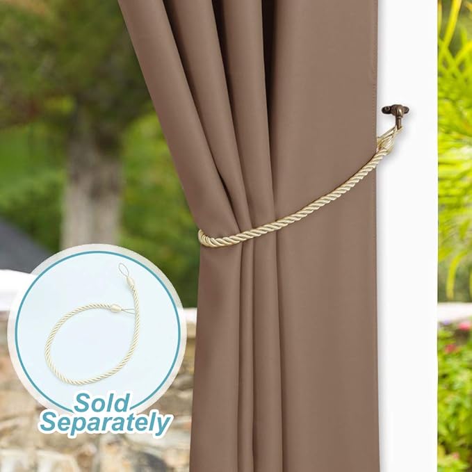 NICETOWN Outdoor Blackout Curtain for Patio Waterproof, Thermal Insulated Silver Rustproof Grommet Top Blackout Indoor Outdoor Curtain/Drape for Cabana, 1 Panel, W52 by L95, Tan