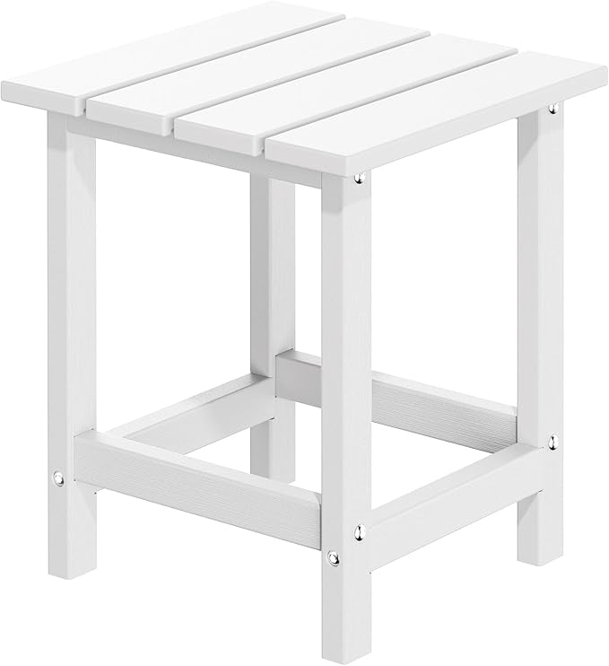 MUCHENGHY Adirondack Outdoor Side Table, 14.7" Patio Side Table Weather Resistant, HDPE Outdoor End Tables for Patio, White