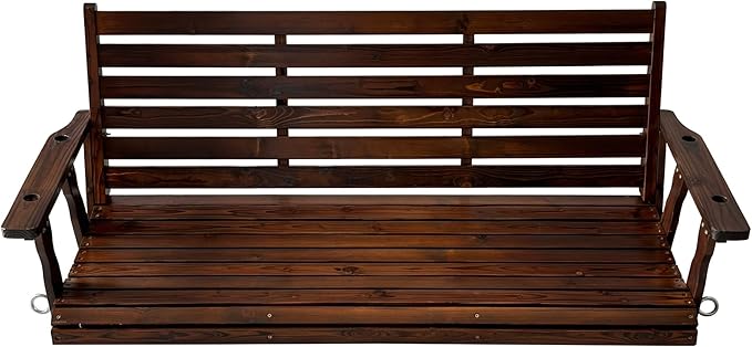 Wooden Porch Swing, Ergonomic Seat, Bench Swing with Hanging Chains and 7mm Springs, Heavy Duty 880 LBS, for Outdoor Patio Garden Yard (Dark Brown, 3-Seater Extra Large)