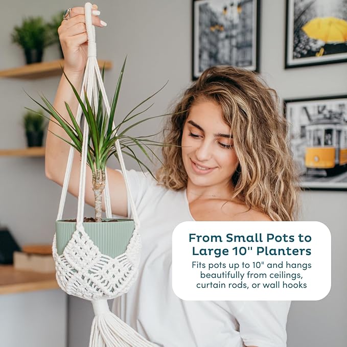 Nook Theory 4-Pack Macrame Plant Hangers with 8 Hooks - Hanging Planters for Indoor Plants, Boho Macrame Hangers Indoor Outdoor, Decorative Plant Hanger Indoor (Light Gray)