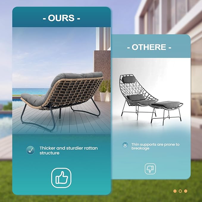 Crestlive Products Outdoor Loveseat 2PCS, Patio Conversation Set, All-Weather Boho Rattan Patio Furniture with Soft Cushion for Balcony, Poolside, Backyard (Without Table)