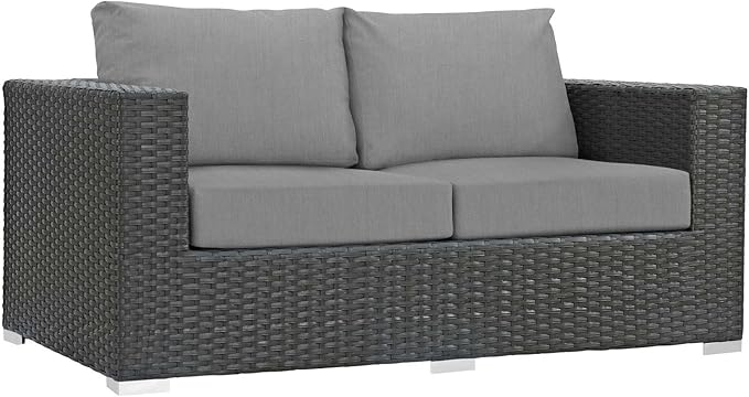 Modway EEI-1851-CHC-GRY Sojourn Wicker Rattan Outdoor Patio Sunbrella Fabric, Loveseat, Canvas Gray