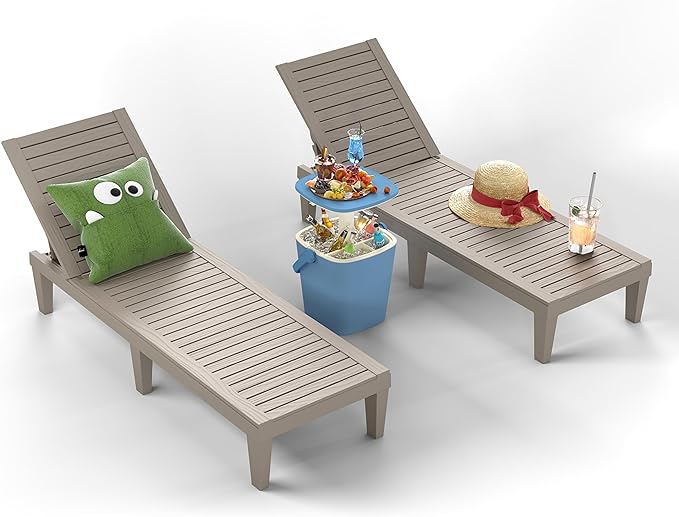 ROJIK Outdoor Chaise Lounge Chair Set of 2,with 5-Position Adjustable Backrest,Waterproof & Lightweight | Durable Indoor/Outdoor Patio Lounger Chair for Garden Pool Beach,Grey