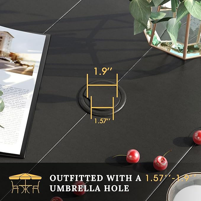 VICLLAX Patio Dining Set for 6, Outdoor Furniture Set Includes 63" Rectangle Patio Table and 6 Patio Sling Chairs, Outdoor Table and Chairs for Outsides, Black Tabletop and Dark Grey Fabric