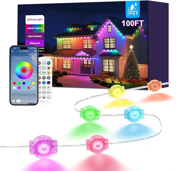 100FT Permanent Outdoor Lights for House, 2025 RGB LED Waterproof Christmas Lights Outdoor with Smart APP Remote Control, Outside Eaves Lighting House Decor for Holiday, Halloween, Roof, Party, Daily