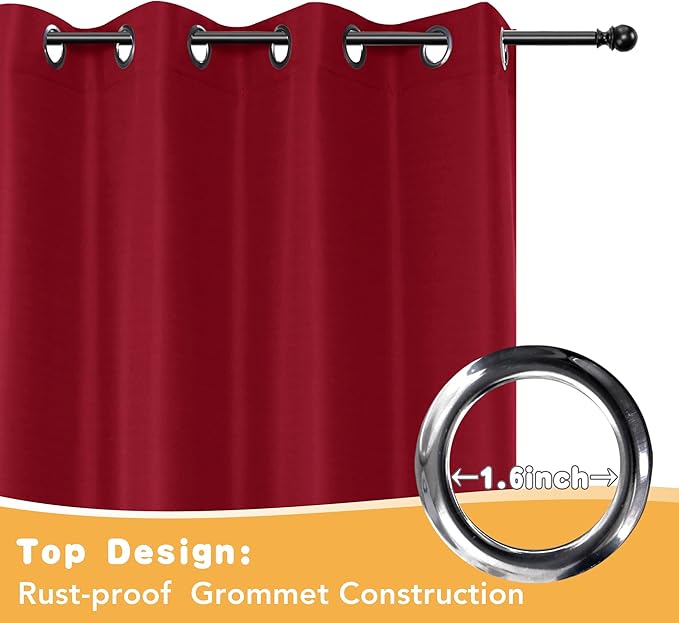 HolidayIdeas Red Outdoor Curtains for Patio Waterproof, 2 Panels - 54 x 120 Inch - Privacy Protection & Light Filtering Curtains Grommet Outside Curtains for Porch, Gazebo, Pergola, Backyard