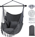 SUNCREAT Hammock Chairs Hammock Chair Swing with Steel Support Bar, Side Pocket, Large Swing Chair for Bedroom, Patio, Garden, Dark Gray