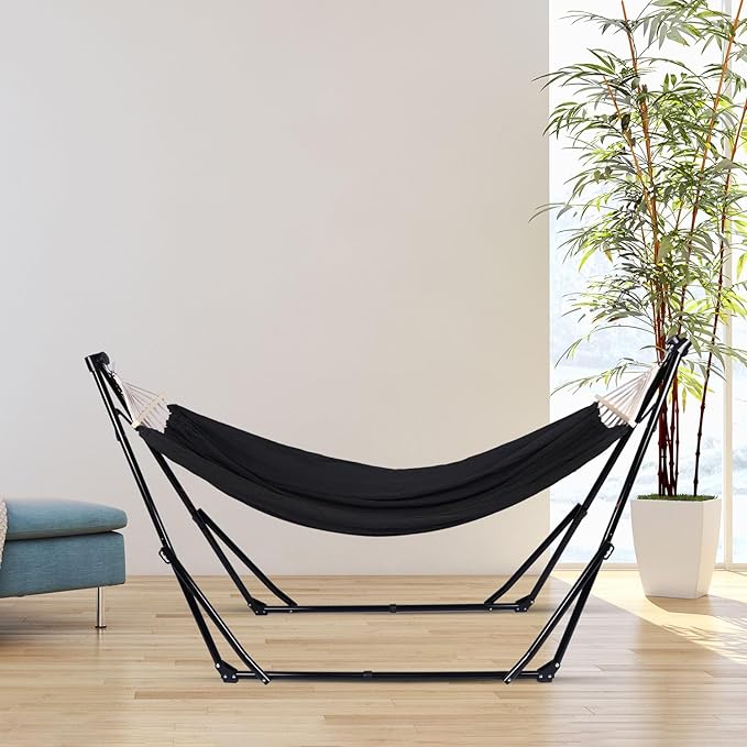 2 in 1 Hammock with Stand - Portable Hammock & Swing Chair, No Tools Assembly, with Carry Bag, Indoor Outdoor for Patio, Garden, Camping, Apartment (Black)