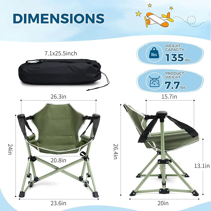 Kids Hammock Chair,Adjustable Kids Camping Chair,Folding Chair with Stand,Portable Hammock Chair for Camping, Travelling and Patio,Green,Supports 135 LBS