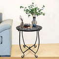 Fashion&cool Patio Side Tables, 14 Inch Weather Resistant Metal Outdoor Side Table for Halloween, Round End Table Side Table for Patio Yard Porch Balcony Garden Bedside, Plant Stand (Black)