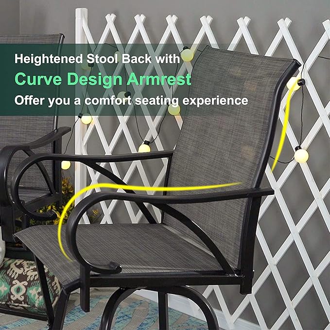 MFSTUDIO Outdoor Bar Stools Set of 6, Swivel Bar Height Patio Chairs Outdoor Barstools High Top Patio Swivel Bar Chairs with Armrest, Breathable Textilene, Grey