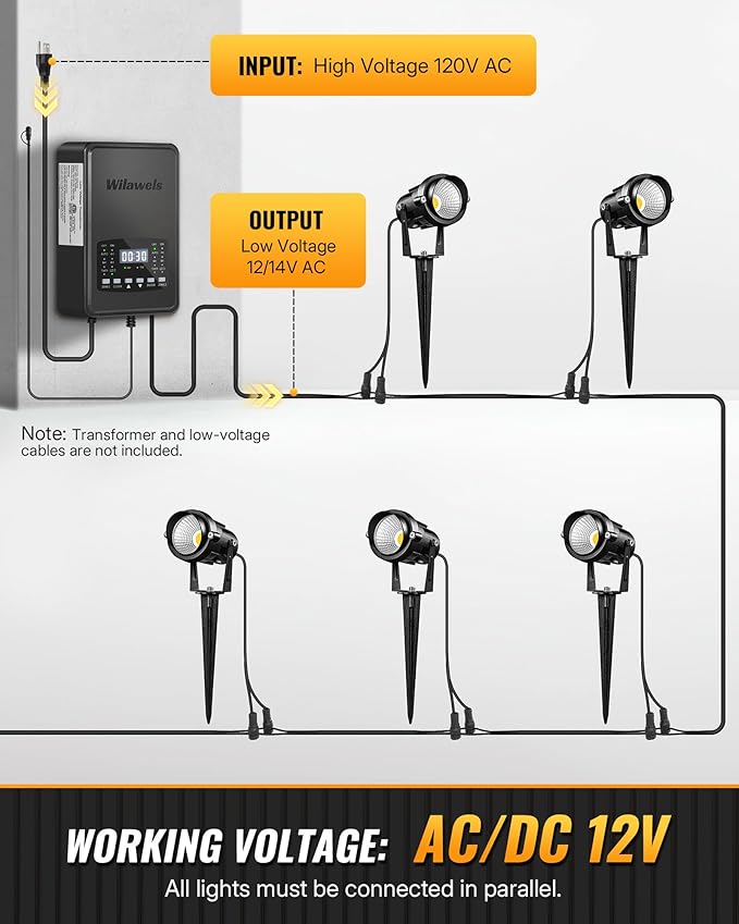 6W 700LM Low Voltage Landscape Lighting, 12V AC/DC 3000K Warm White LED Low Voltage Landscape Lights, IP65 Waterproof Outdoor Spotlights with Connectors for Garden Tree Yard 8 Pack W01SLP806