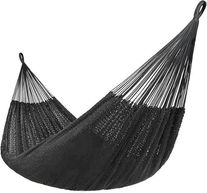 Lazy Daze Hammocks Handwoven Mayan Hammock, 10.5 FT Soft Rope Double Hammocks, Portable Outdoor Hammock with Carry Bag, 2 Straps & Carabiners for Patio Outside, 550 lbs Weight Capacity, Gray