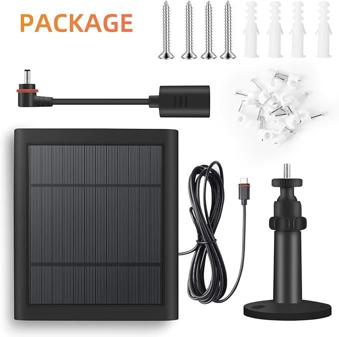1 Pack 4W Solar Charger for Ring Spotlight & Stick Up Outdoor Cam, Black, High Efficiency, 10FT/3M Long Cable with USB-C to Ring Barrel Plug